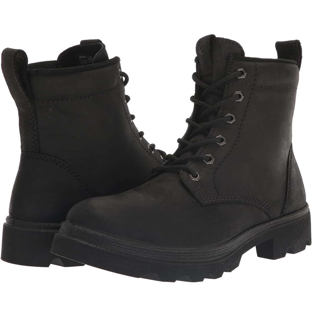Ecco Black Combat Boots with Rugged Sole